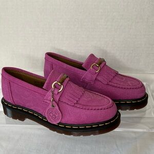 Dr. Martens Adrian Snaffle Snake Embossed Suede Loafers, Pink. Women 8/Men 7
